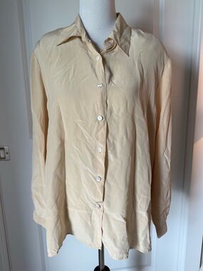 Vintage Notations 100% Silk Champagne Button Down Blouse Plus Size 20W / 2X
